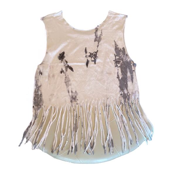 Festival Style Upcycled Steer Skull Fringed Crop Tank Top Medium - Picture 3 of 3